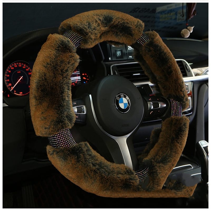 Car Steering Wheel Cover Winter Plush Steering Wheel Cover Korea Diamond Fashion Cute Handle Cover Car Accessories view 3
