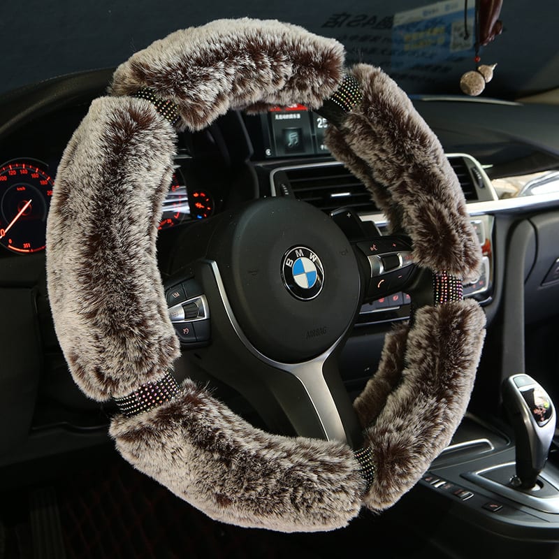 Car Steering Wheel Cover Winter Plush Steering Wheel Cover Korea Diamond Fashion Cute Handle Cover Car Accessories view 2