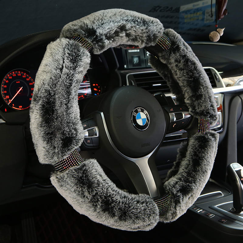 Car Steering Wheel Cover Winter Plush Steering Wheel Cover Korea Diamond Fashion Cute Handle Cover Car Accessories view 7