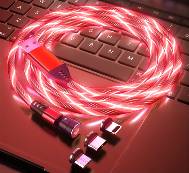 540 Rotate Luminous Magnetic Cable 3A Fast Charging Mobile Phone Charge Cable For LED Micro USB Type C For I Phone Cable view 4
