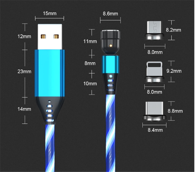 540 Rotate Luminous Magnetic Cable 3A Fast Charging Mobile Phone Charge Cable For LED Micro USB Type C For I Phone Cable view 18