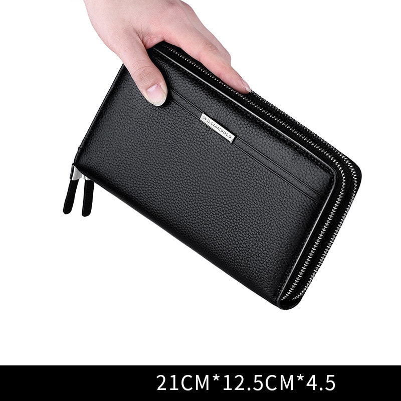 Cowhide Zipper Multifunctional Business Clutch, Large Capacity Can Hold Mobile Phone view 4
