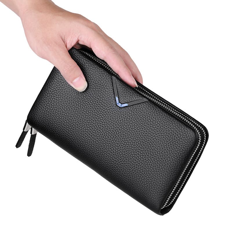 Cowhide Zipper Multifunctional Business Clutch, Large Capacity Can Hold Mobile Phone view 5