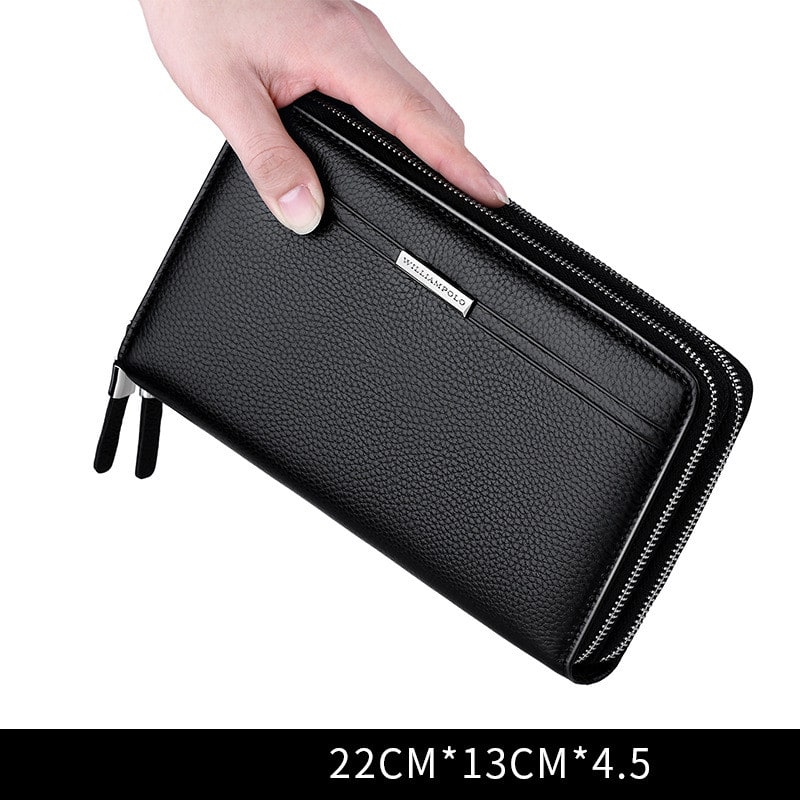 Cowhide Zipper Multifunctional Business Clutch, Large Capacity Can Hold Mobile Phone view 6