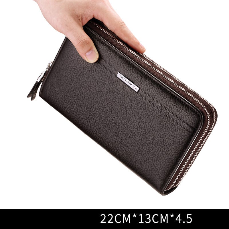 Cowhide Zipper Multifunctional Business Clutch, Large Capacity Can Hold Mobile Phone view 3