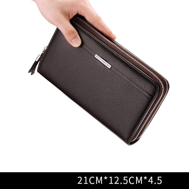 Cowhide Zipper Multifunctional Business Clutch, Large Capacity Can Hold Mobile Phone view 2