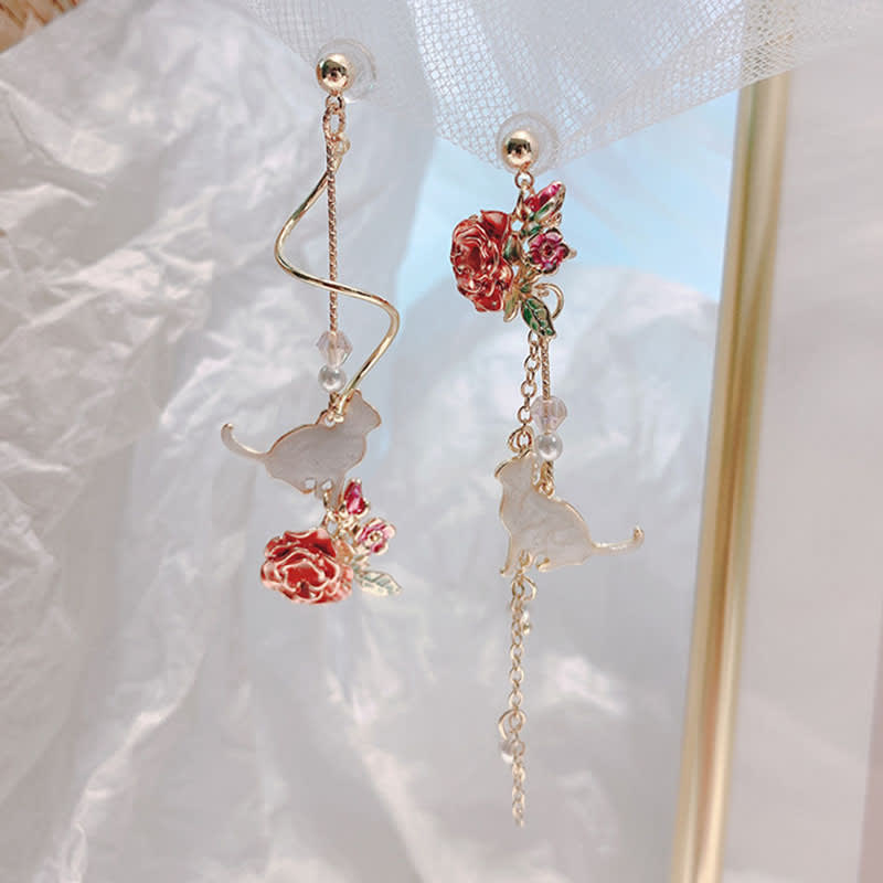 Flower Long Earrings Wild Red Rose Flower Long Rhinestone Tassel Earrings Earrings view 8
