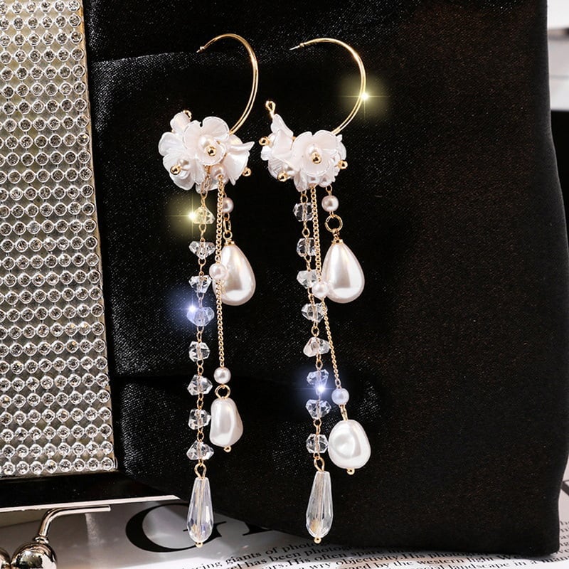 Flower Long Earrings Wild Red Rose Flower Long Rhinestone Tassel Earrings Earrings view 4