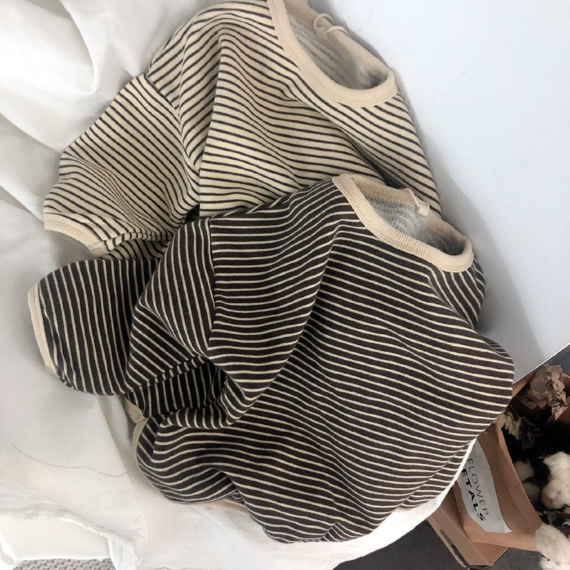 Boys And Girls T-Shirts With Striped Round Neck And Inner Bottoming Shirt Pullover Loose Loose view 1