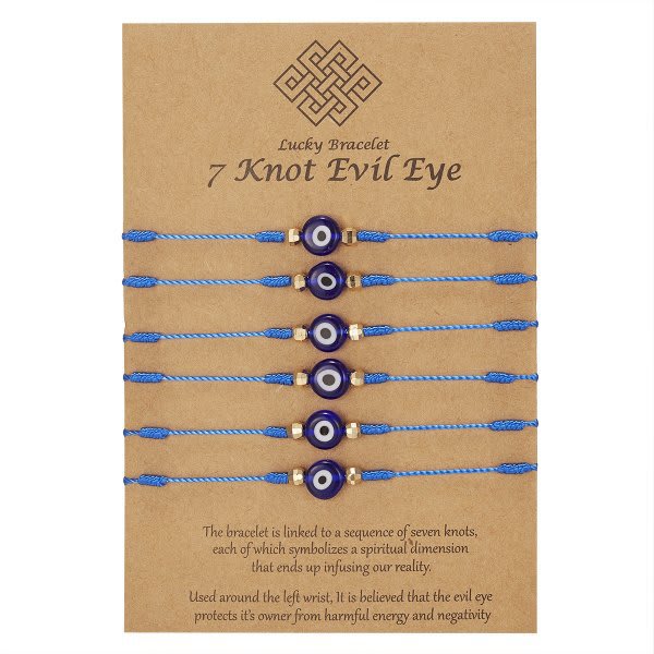 New 7-knot Evil Eye Bracelet 6 Pack Blue Eye Paper Card Bracelet Braided Adjustable Bracelet view 3