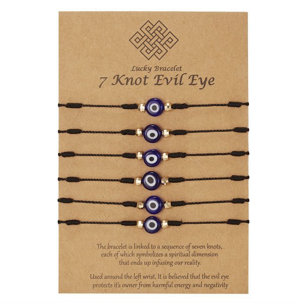 New 7-knot Evil Eye Bracelet 6 Pack Blue Eye Paper Card Bracelet Braided Adjustable Bracelet view 7
