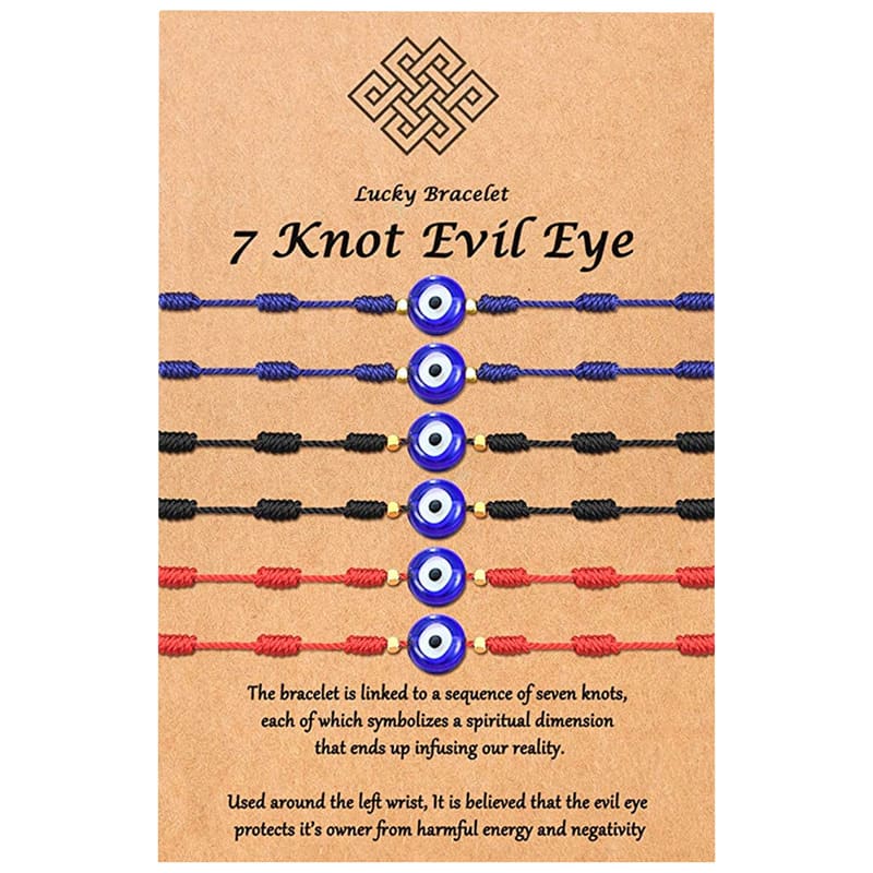 New 7-knot Evil Eye Bracelet 6 Pack Blue Eye Paper Card Bracelet Braided Adjustable Bracelet view 10