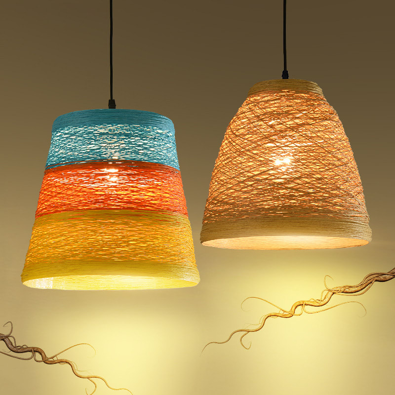 Ldyllic Creative Personality Coffee Shop Rattan Woven Rattan Ball Lamp Hot Pot Shop Farm Bar Restaurant Rattan Hanging Lamps view 2