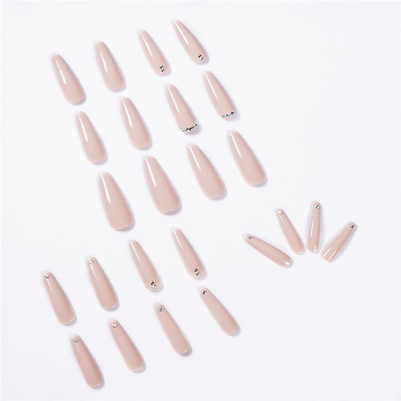 Evaporated Milk Tea Color Full Diamond Long Ballet Wear Nail Finished Nail Patch view 5