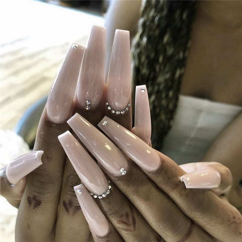 Evaporated Milk Tea Color Full Diamond Long Ballet Wear Nail Finished Nail Patch view 4