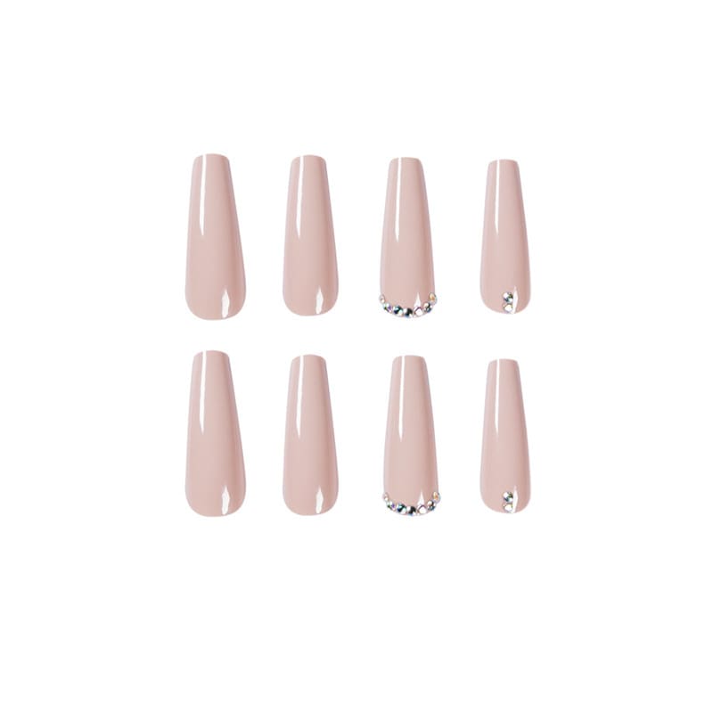 Evaporated Milk Tea Color Full Diamond Long Ballet Wear Nail Finished Nail Patch view 2