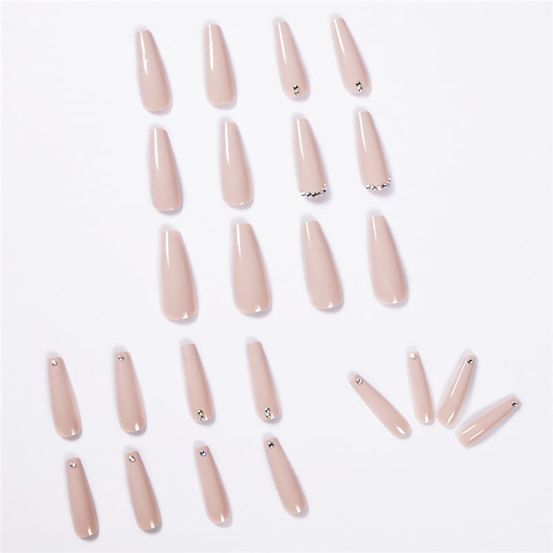 Evaporated Milk Tea Color Full Diamond Long Ballet Wear Nail Finished Nail Patch view 3