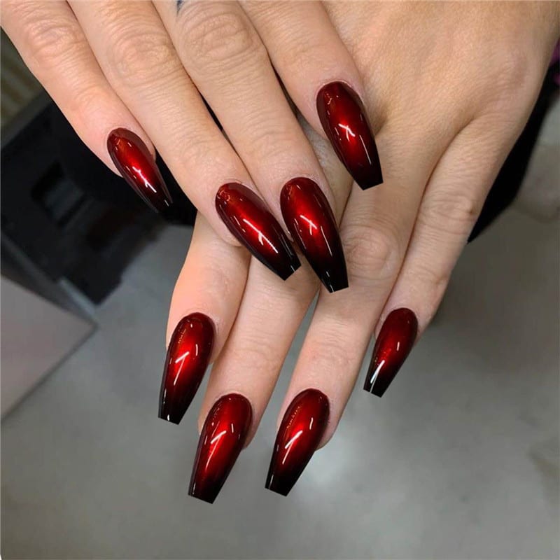 Red And Black Gradient Long Ballet Wear Nails Finished Fake Nails Nail Patch view 2