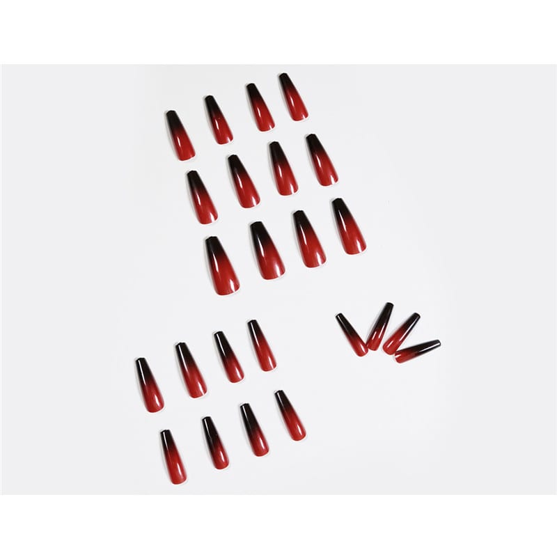 Red And Black Gradient Long Ballet Wear Nails Finished Fake Nails Nail Patch view 3