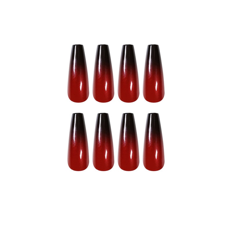 Red And Black Gradient Long Ballet Wear Nails Finished Fake Nails Nail Patch view 5