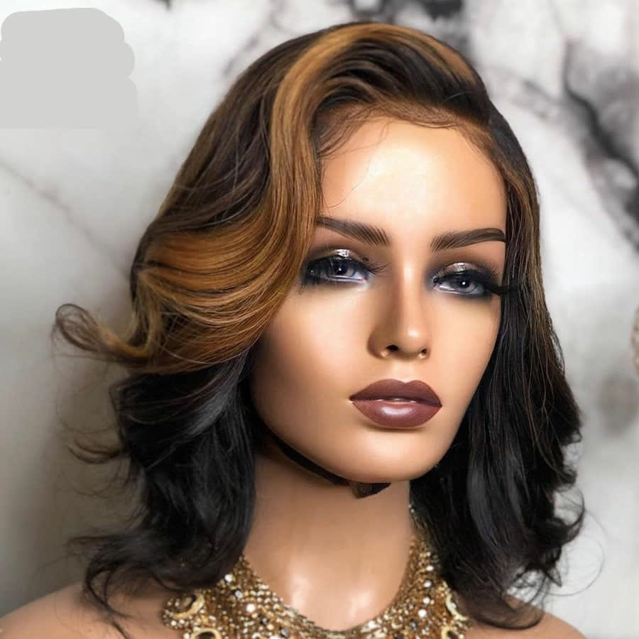 European And American Wigs, Mid-point Black And Brown Short Curly Hair view 4