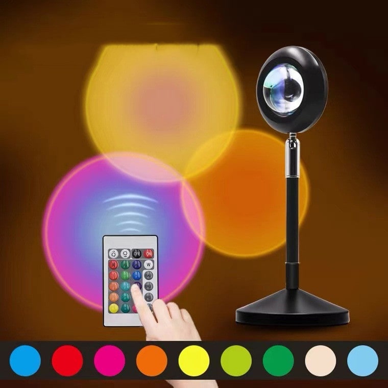 Upgrade Rainbow Sunset Projector Lamp Atmosphere Light Home Coffee Shop Background Wall Decoration Remote Control Sunset Lamps view 13