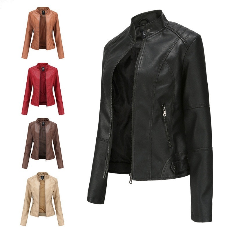 Women'S Leather Dress Slim Jacket Spring Autumn Coat view 5