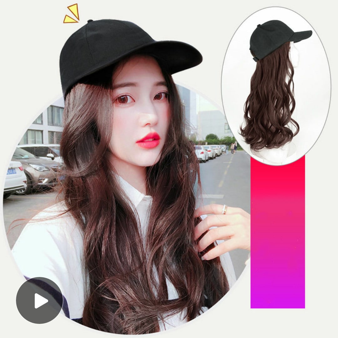 Hat Wig Ladies Long Hair One Big Wave Curly Hair Headgear Fashion Hat With Wig Net Red view 3