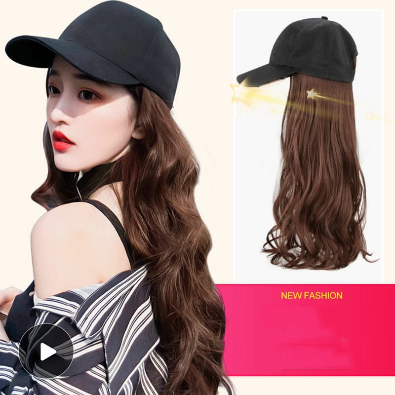 Hat Wig Ladies Long Hair One Big Wave Curly Hair Headgear Fashion Hat With Wig Net Red view 4