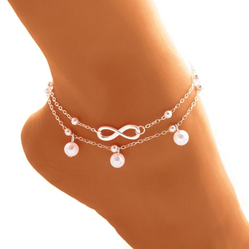 Women's Alloy Anklet With 8-shaped Double-layer Pearls view 5
