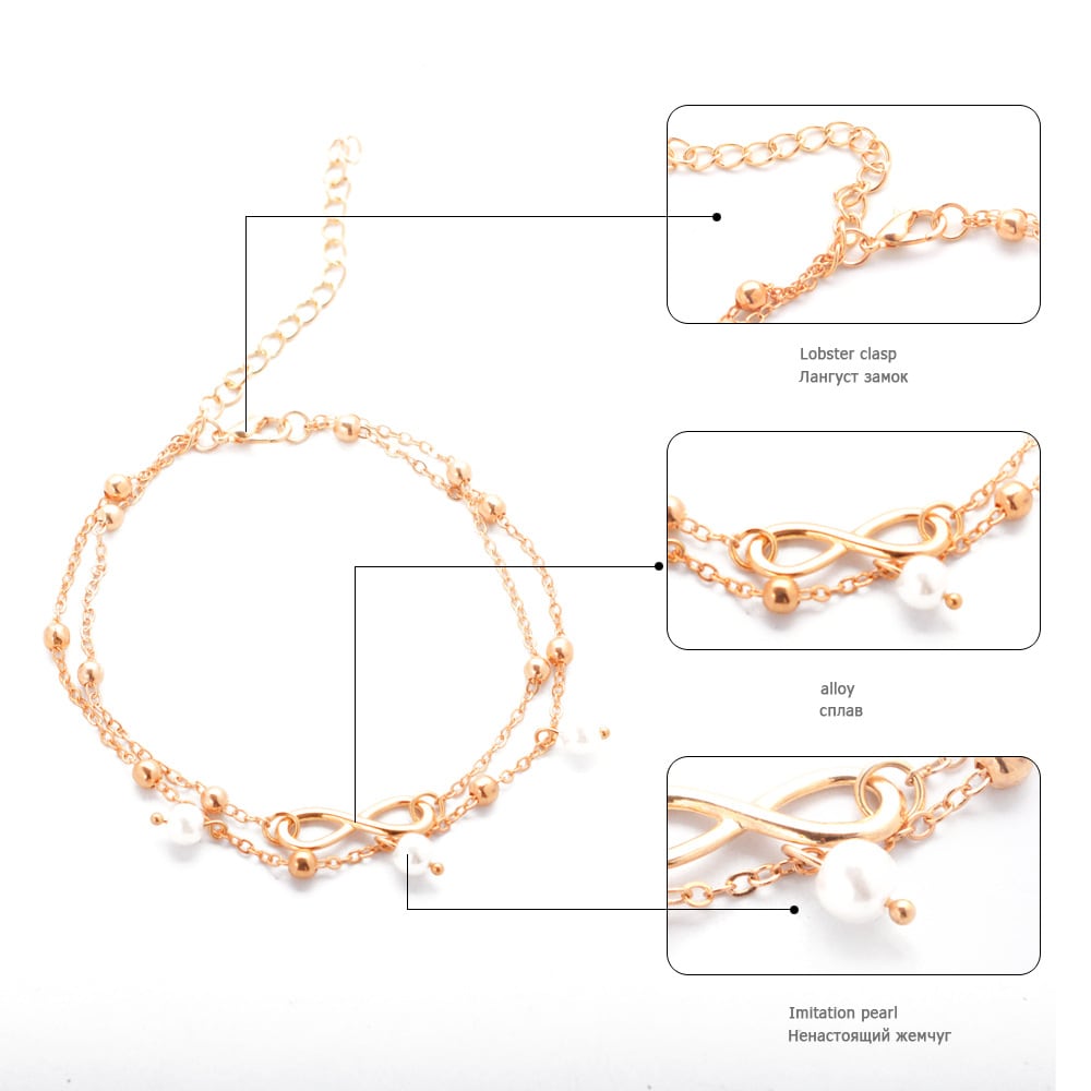 Women's Alloy Anklet With 8-shaped Double-layer Pearls view 4