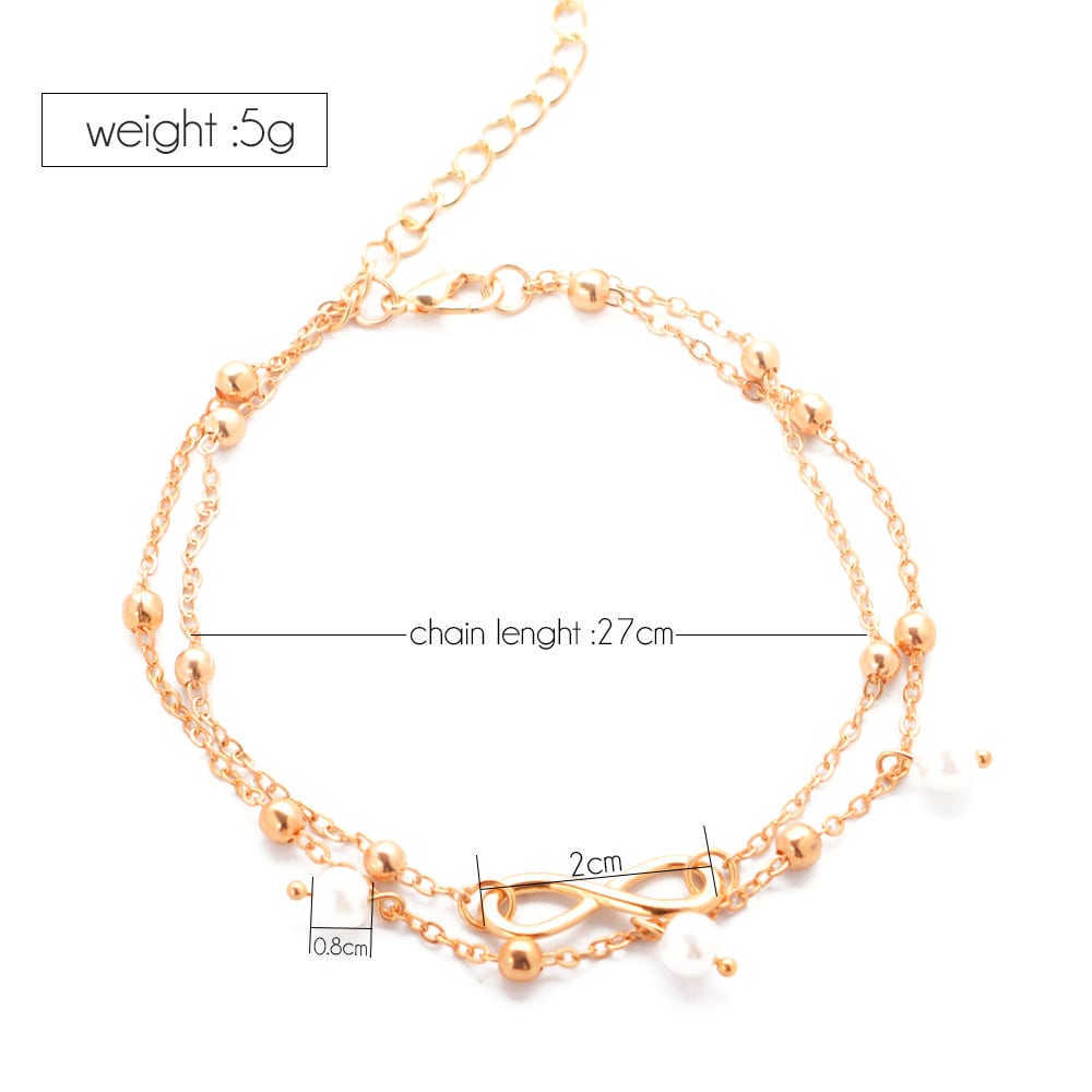 Women's Alloy Anklet With 8-shaped Double-layer Pearls view 3