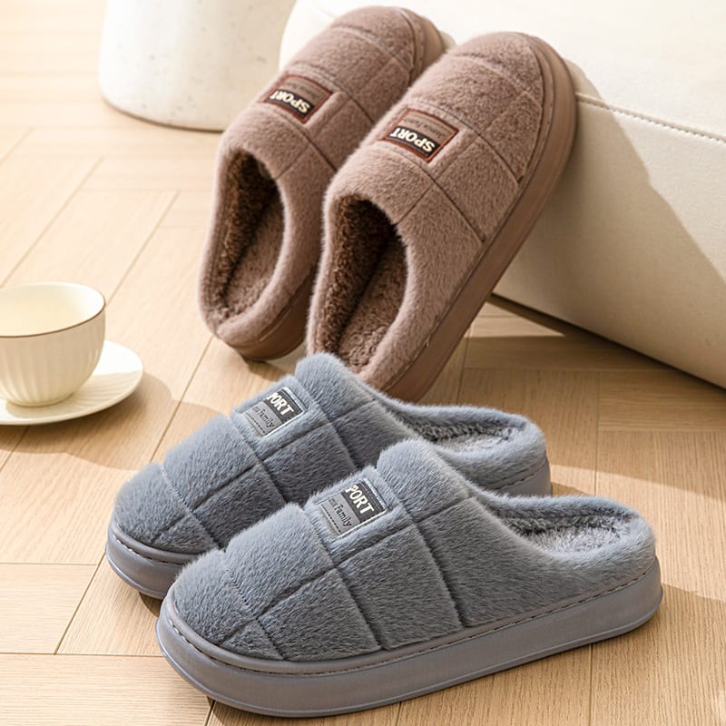 Men's Plaid Cotton Slippers Winter Warm House Shoes Indoor Thick-soled Non-slip Bedroom Floor Slipper Couple view 5