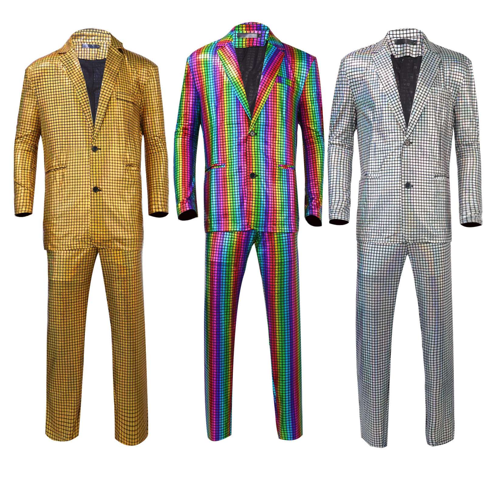 Rainbow Plaid Gilding Craft Stage Cool Performance Shiny Suit view 9