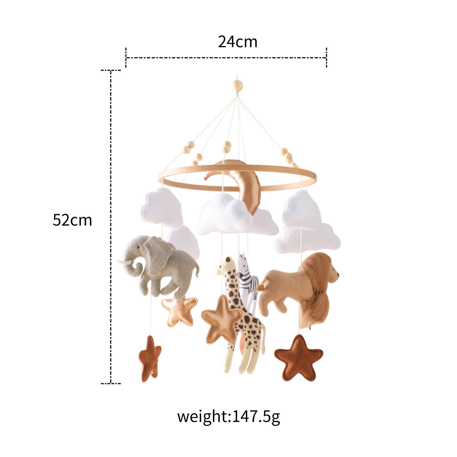 Room Hand-eye Coordination Decoration Wind Chimes Crib Felt Forest Animal Cloud Moon Bed Bell view 5