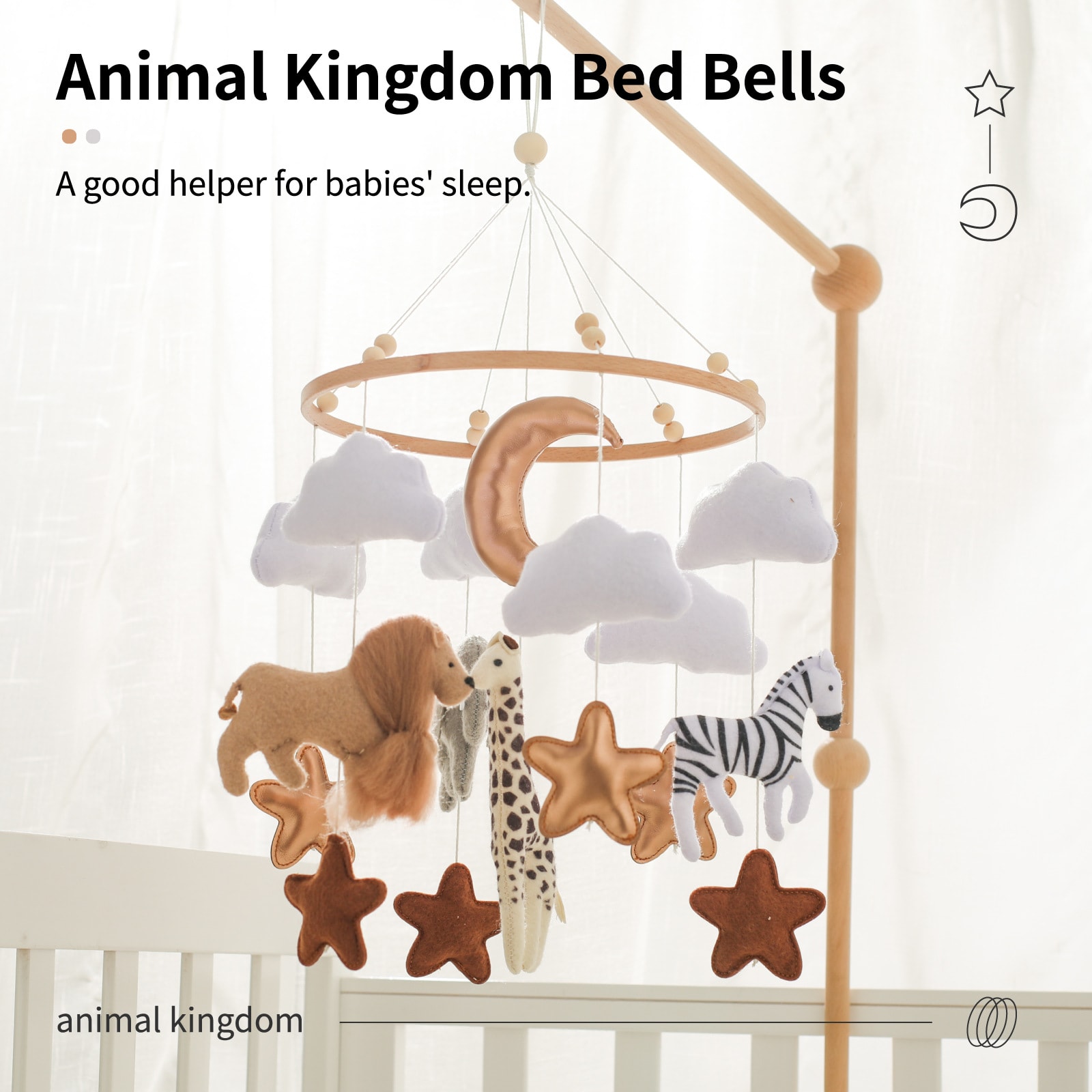 Room Hand-eye Coordination Decoration Wind Chimes Crib Felt Forest Animal Cloud Moon Bed Bell view 12