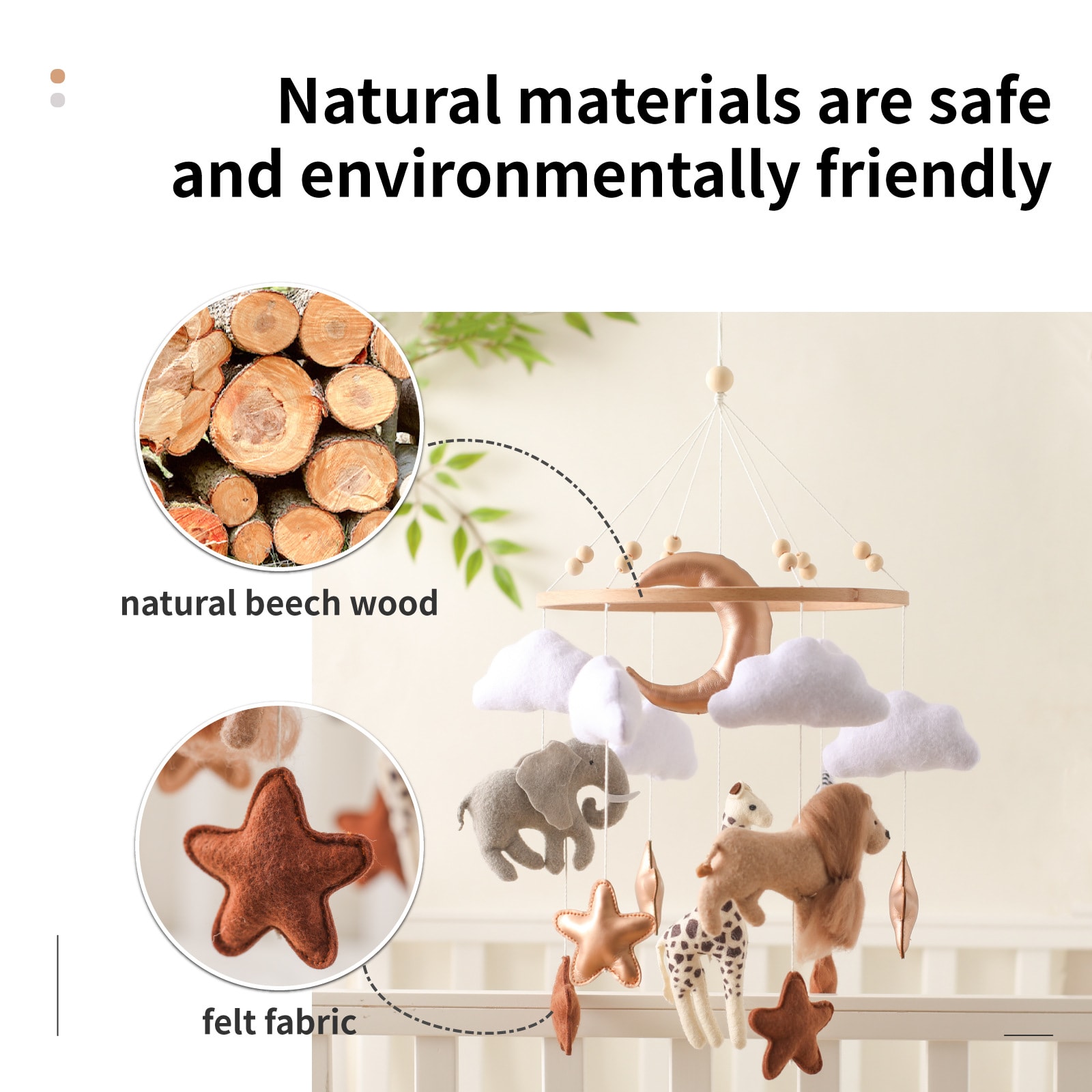 Room Hand-eye Coordination Decoration Wind Chimes Crib Felt Forest Animal Cloud Moon Bed Bell view 3