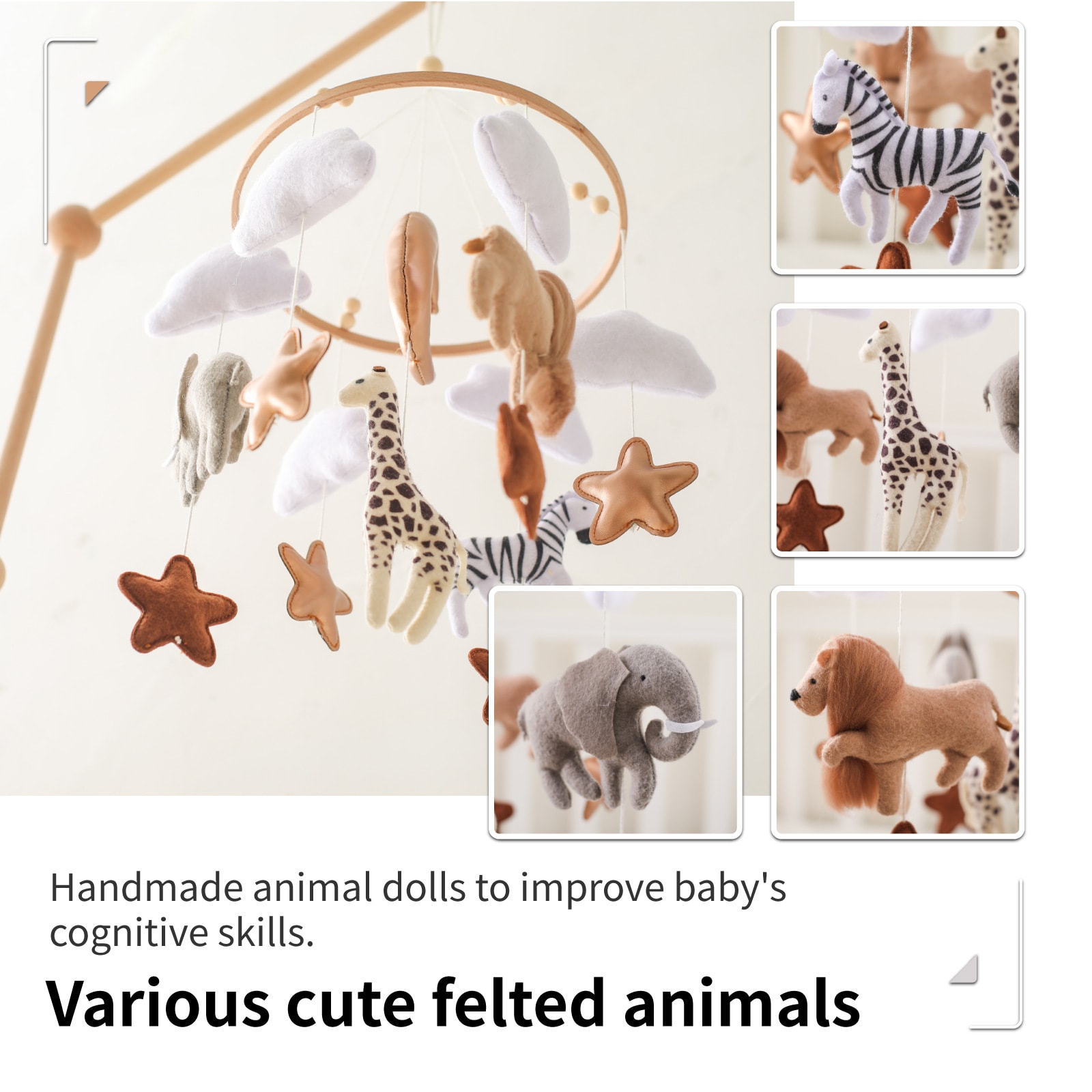 Room Hand-eye Coordination Decoration Wind Chimes Crib Felt Forest Animal Cloud Moon Bed Bell view 11