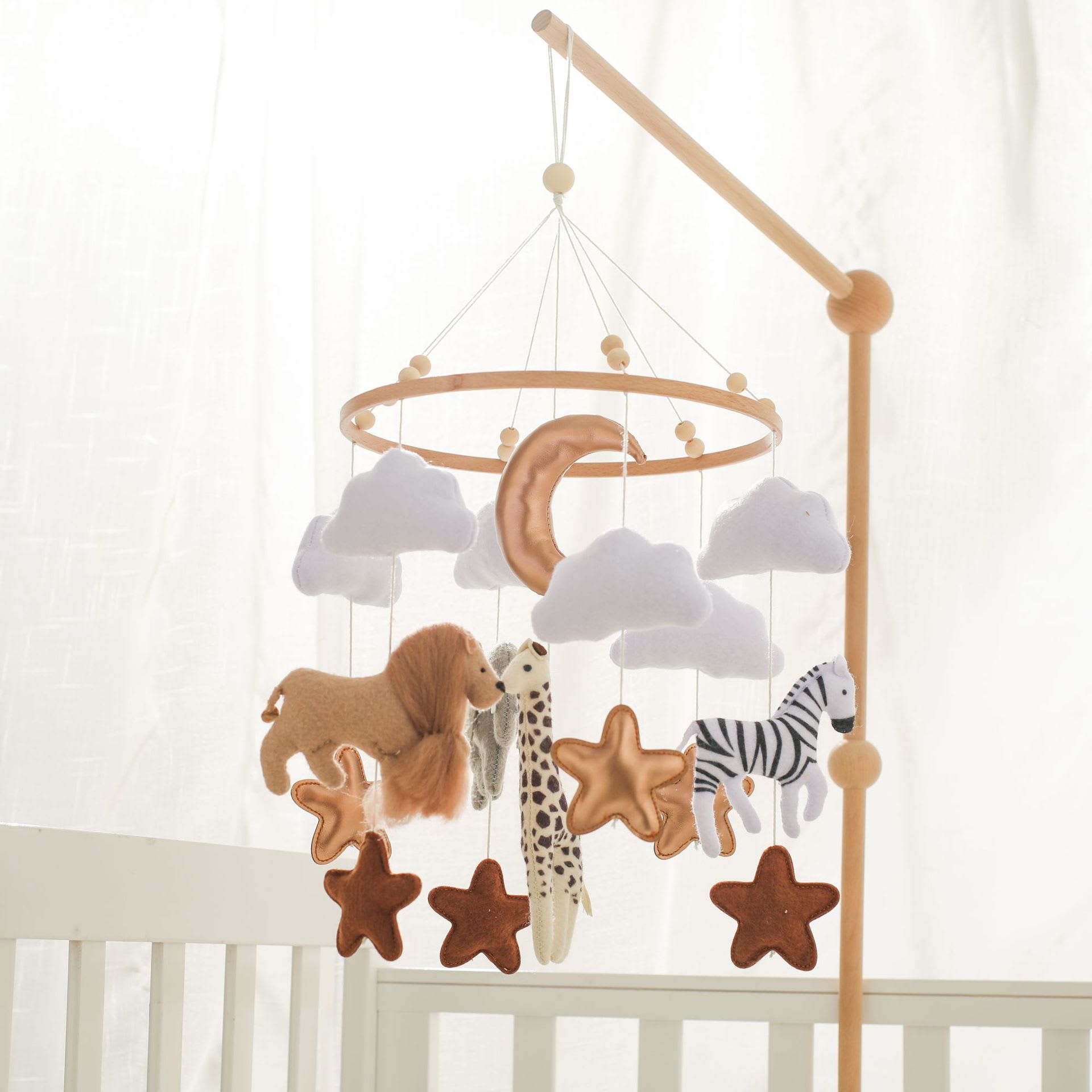 Room Hand-eye Coordination Decoration Wind Chimes Crib Felt Forest Animal Cloud Moon Bed Bell view 6