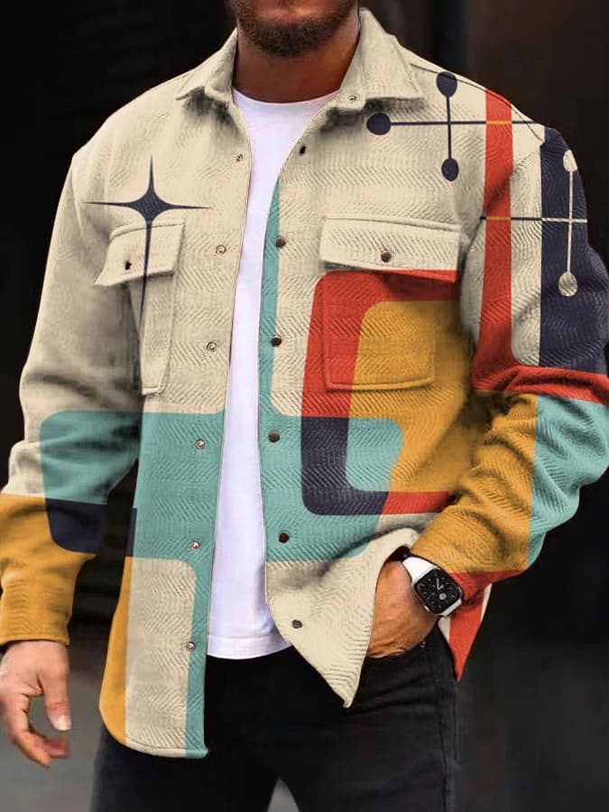 Printing Lapel Men's Jacket Single-breasted Plaid Top view 26