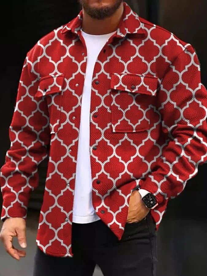 Printing Lapel Men's Jacket Single-breasted Plaid Top view 5