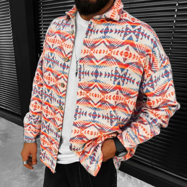 Printing Lapel Men's Jacket Single-breasted Plaid Top view 17