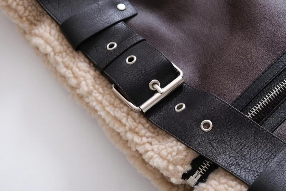 Women's Suede Fur Integrated Motorcycle Jacket view 19