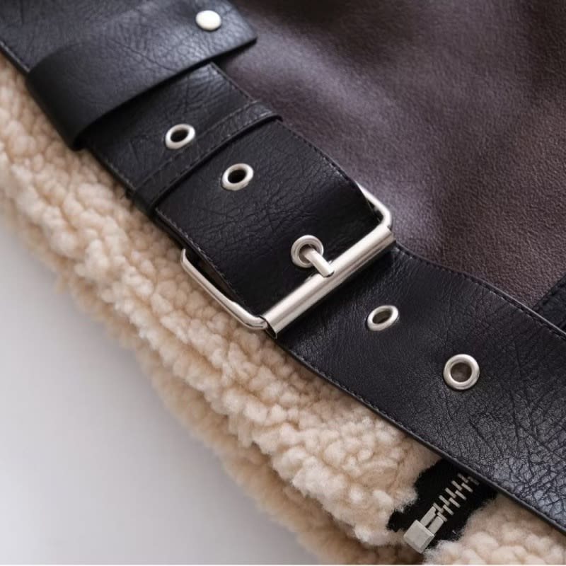 Women's Suede Fur Integrated Motorcycle Jacket view 5