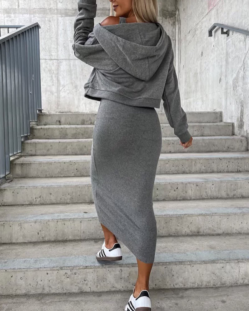 Vest Dress V-neck Hooded Hoodie Short Top Suit view 14