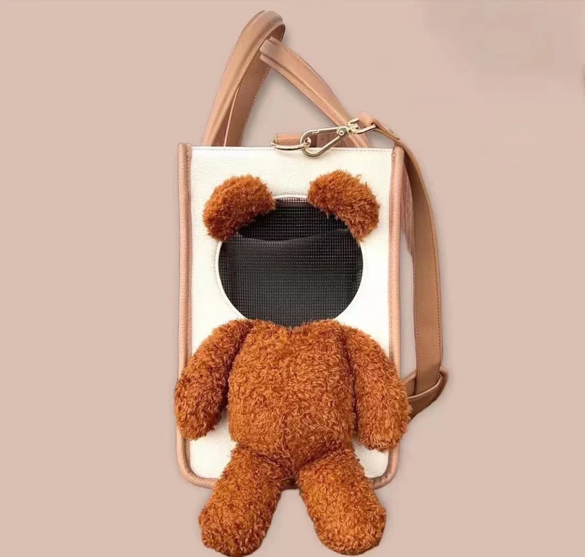 Creative Pet Carry Bag Large Capacity Outdoor One-Shoulder Tilt Straddle Tote Cat Bag Small Dog Brown Bear Bag Pet Products view 8