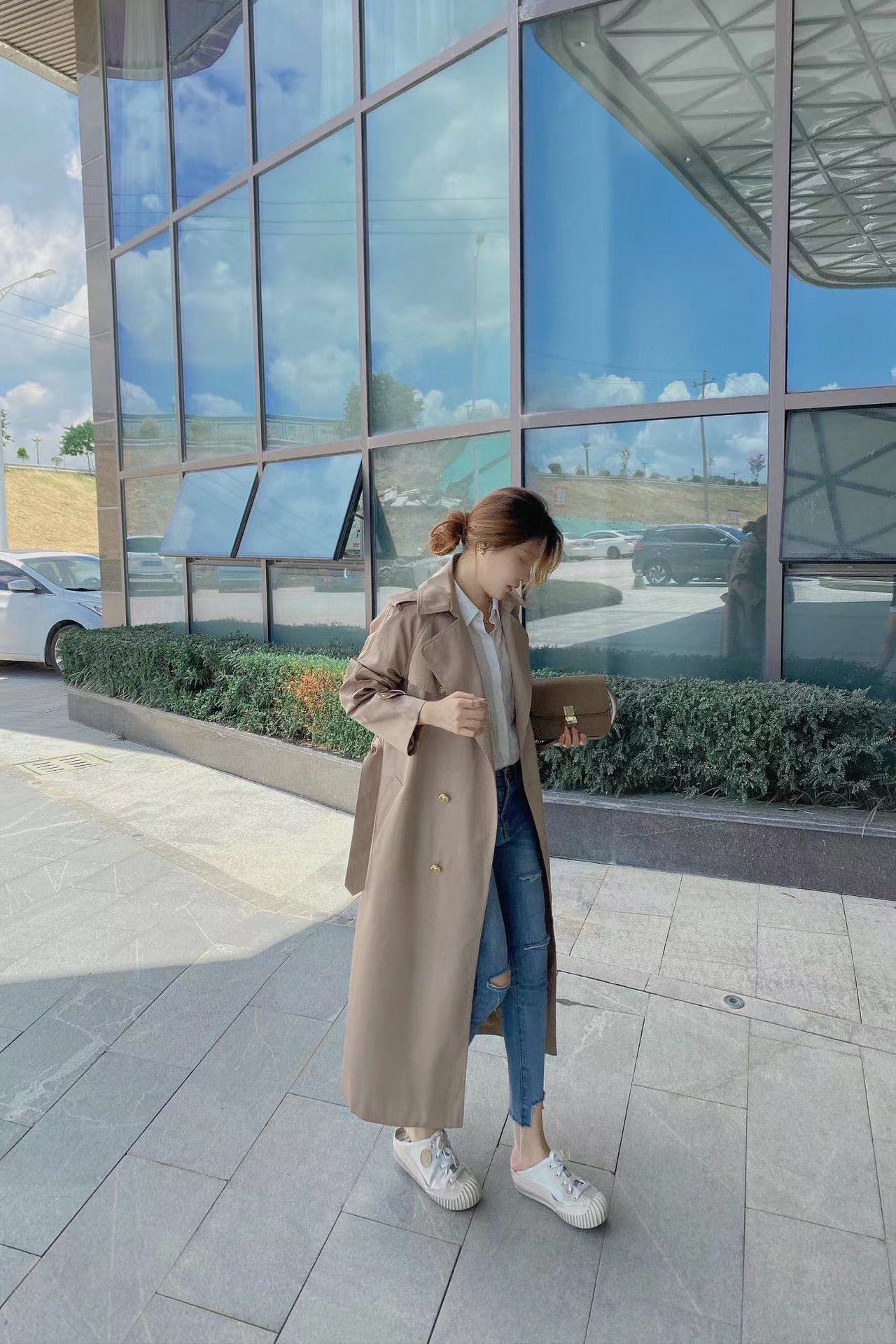 Waist-tight Design Jacquard Lining Trench Coat view 7