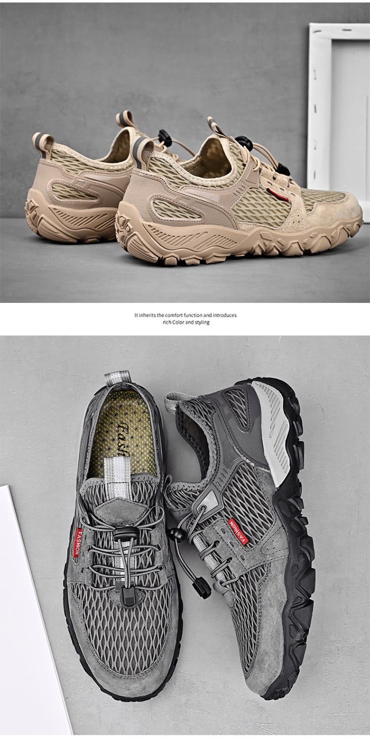 Men's Summer Leather Breathable Outdoor Sports Casual Shoes Non-slip Soft-soled Mesh Surface Hiking Shoes view 13