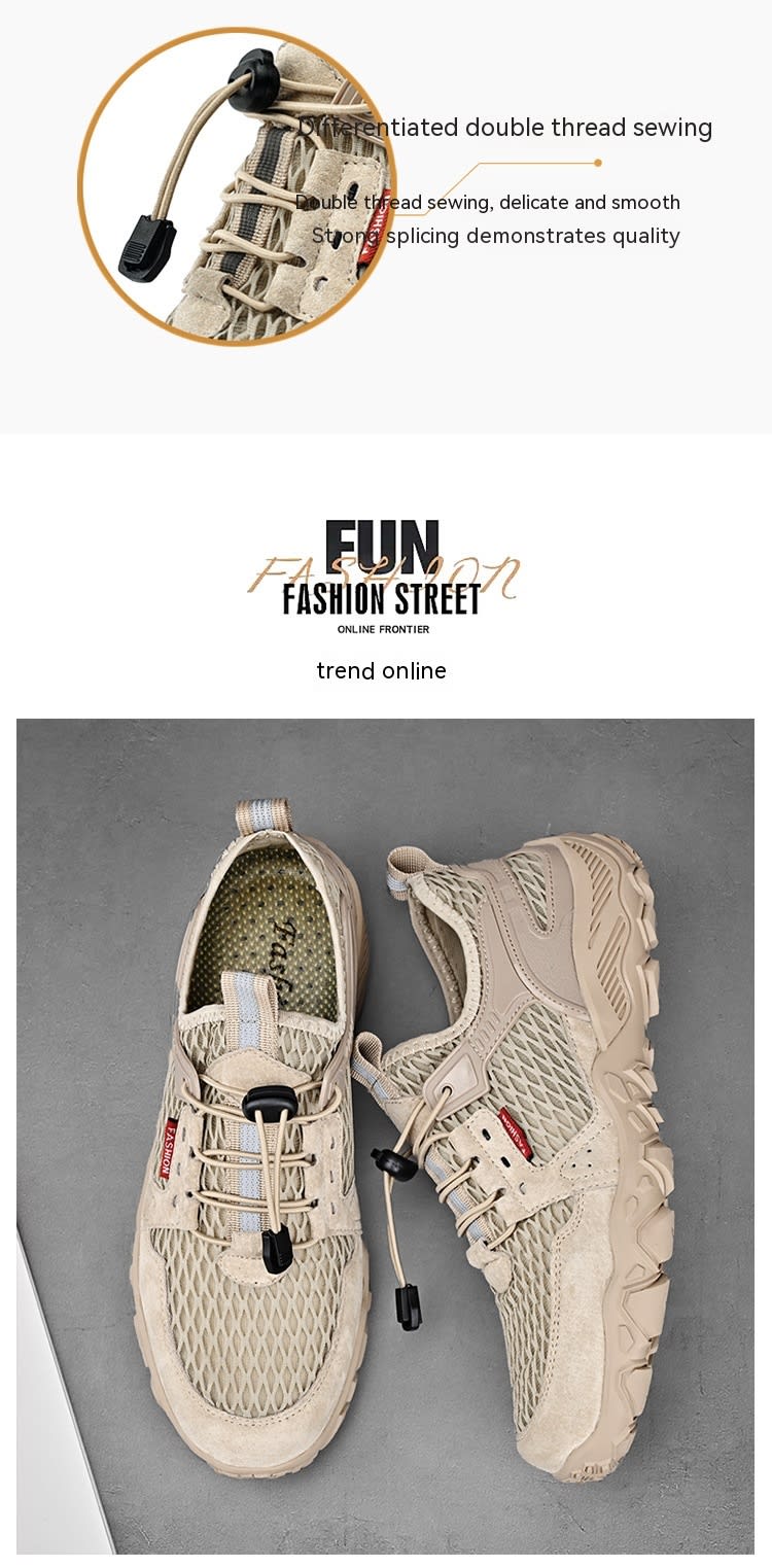 Men's Summer Leather Breathable Outdoor Sports Casual Shoes Non-slip Soft-soled Mesh Surface Hiking Shoes view 23