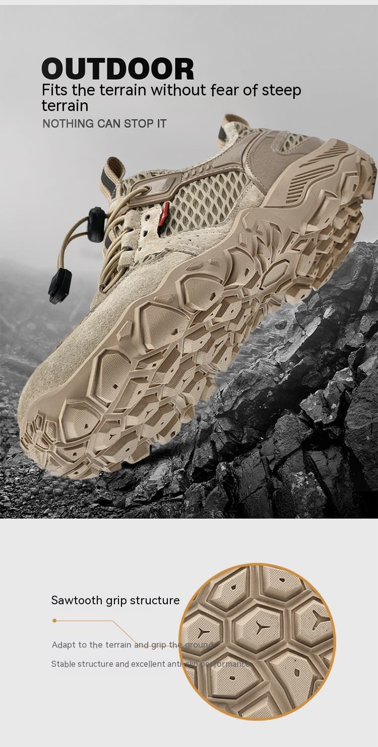 Men's Summer Leather Breathable Outdoor Sports Casual Shoes Non-slip Soft-soled Mesh Surface Hiking Shoes view 17